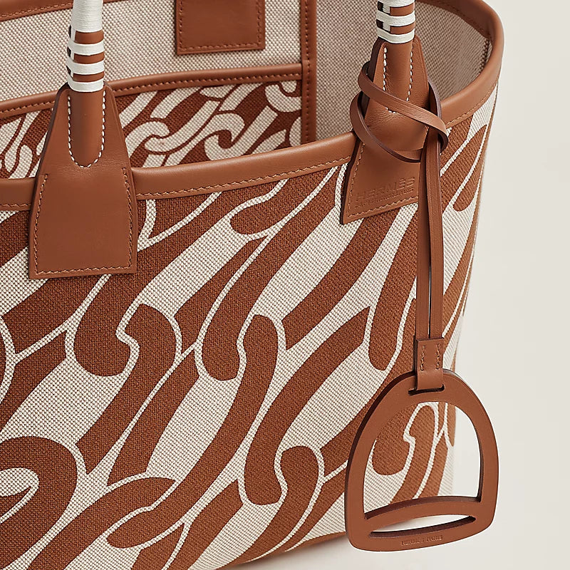 Hermès Steeple 25 — Ecru H Canvas, Wavy Reins Print