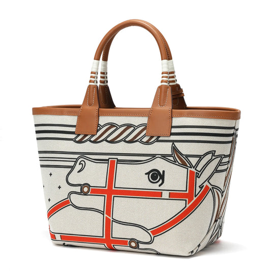 Steeple Tote Canvas & Horse Beige Leather