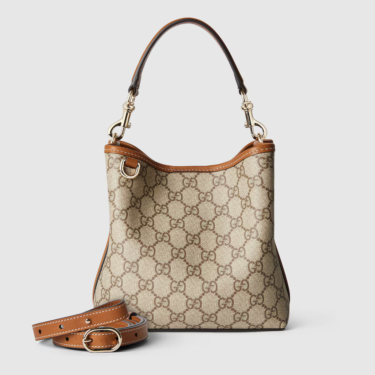 Gucci GG Emblem Bucket Bag — Monogram Coated Fabric