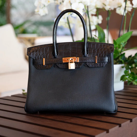 Hermès Birkin 30 — Black Togo Leather with Exotic Trim, Gold Hardware