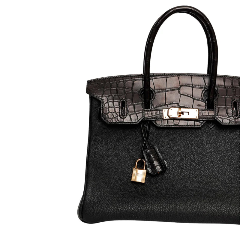 Hermès Birkin 30 — Black Togo Leather with Exotic Trim, Gold Hardware